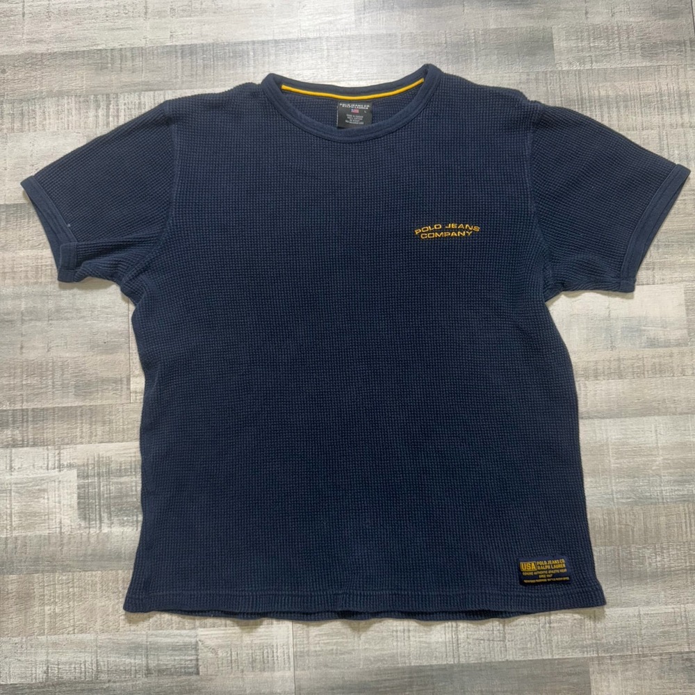Ralph Lauren Polo Jeans Co Navy Men's Large Navy Ribbed Short Sleeve Shirt Large